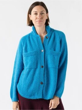 CORDERA MOHAIR & BABY ALPACA POLO JACKET IN CERULEO